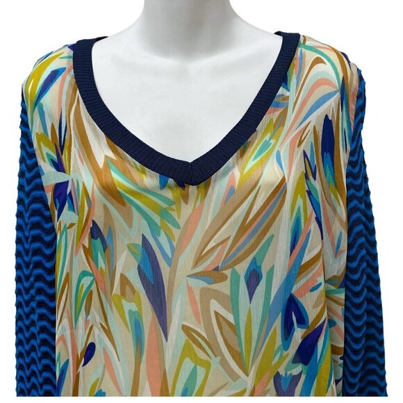 MISSONI for Target Womens Top L/XL Blue Print Blouse with Knit Back - Picture 6 of 13